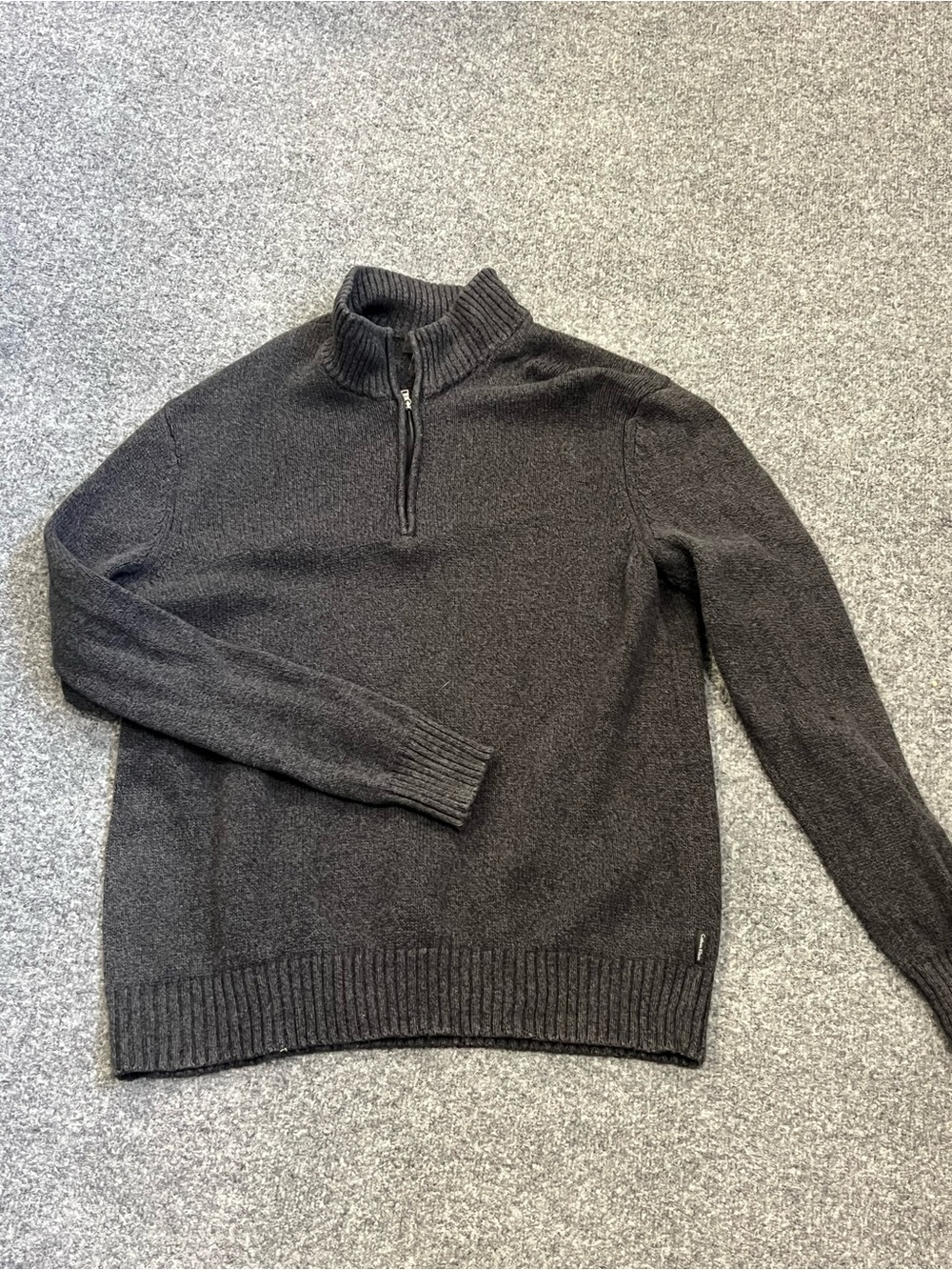 Calvin Klein Men's Charcoal Zip-Neck Sweater, 100% Cotton, XL